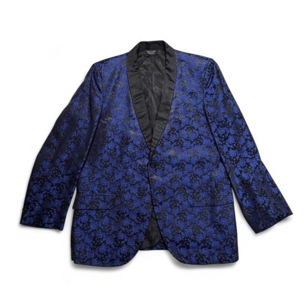 Vintage 70s First Nighter Formals Whimsigoth Cobalt Blue Brocade Tuxedo Jacket